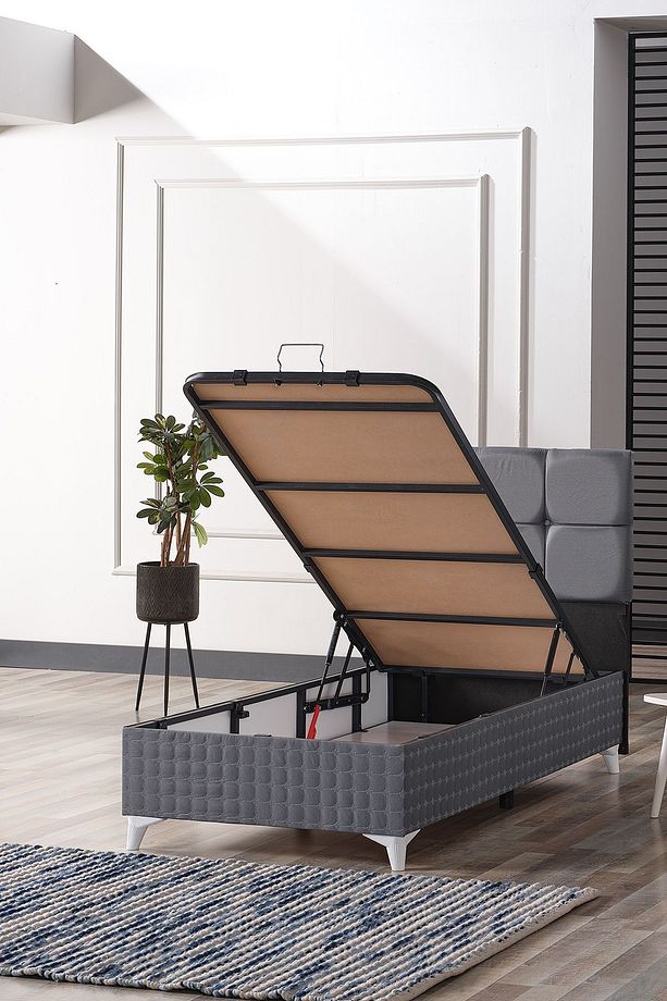 Prestij Tek Kişilik Baza Başlık Set Gri 90x190 cm - 4
