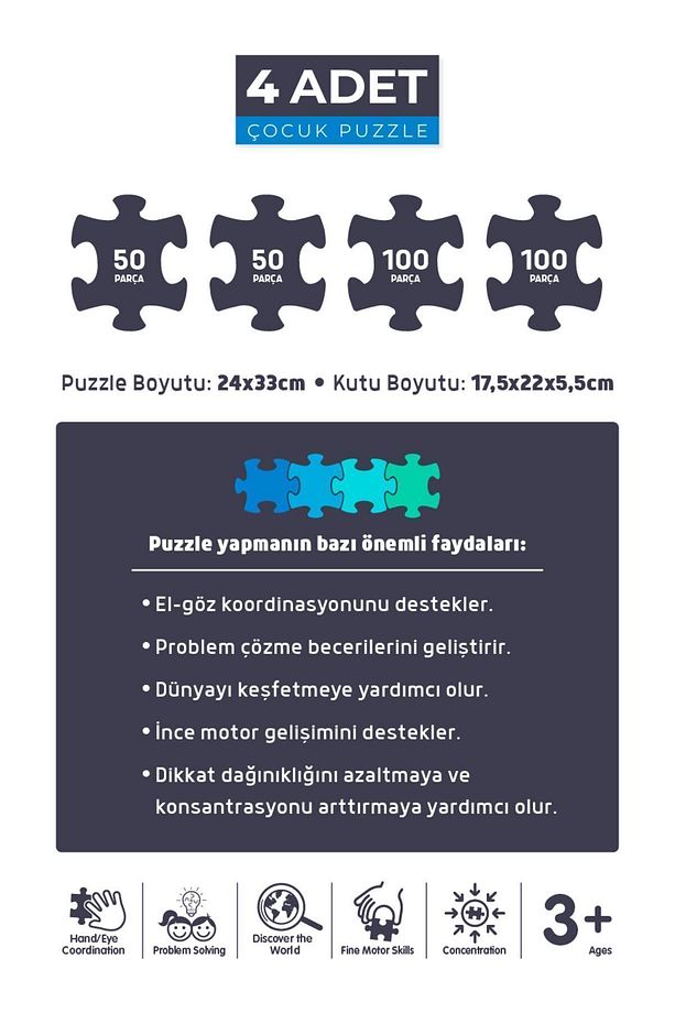 4'lü Çocuk Puzzle- 100 P. Unıcorn Ve Gezegenler Ve 50 P. Ara Ve Bul Unıcorn Ve Çiftlik Arkadaşları - 6
