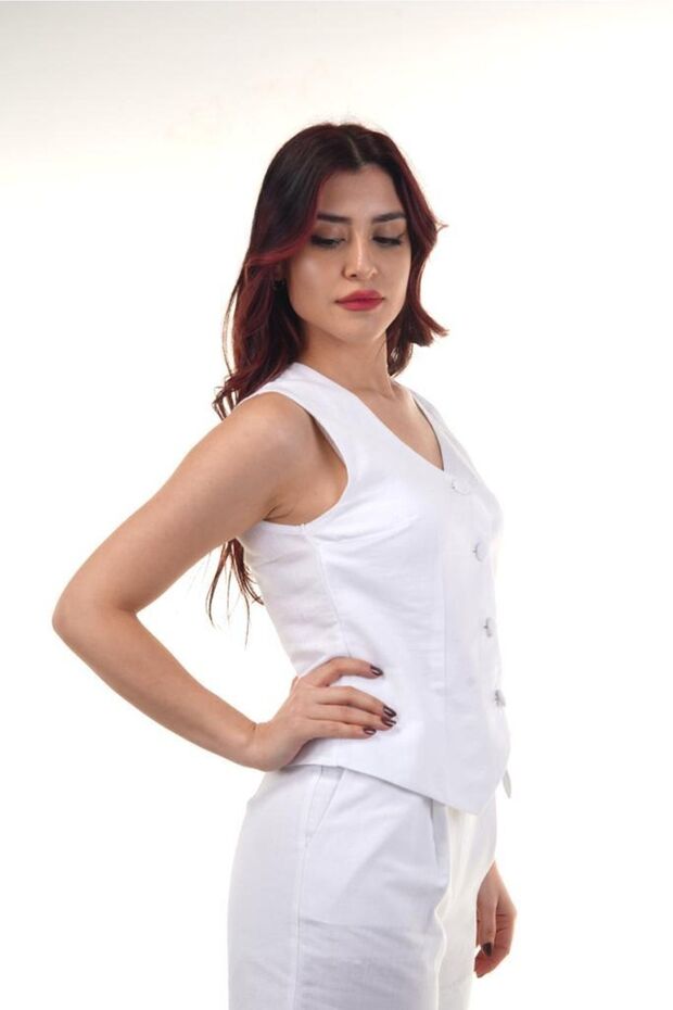 Beyaz Keten Yelek - 2