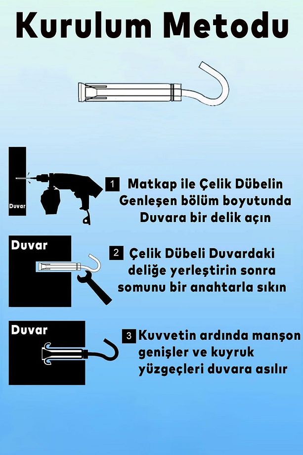 Kancalı Çelik Dübel Salıncak Boks Torbası Avize İçin Gömlekli Açık Ağız Kanca M10 - 5