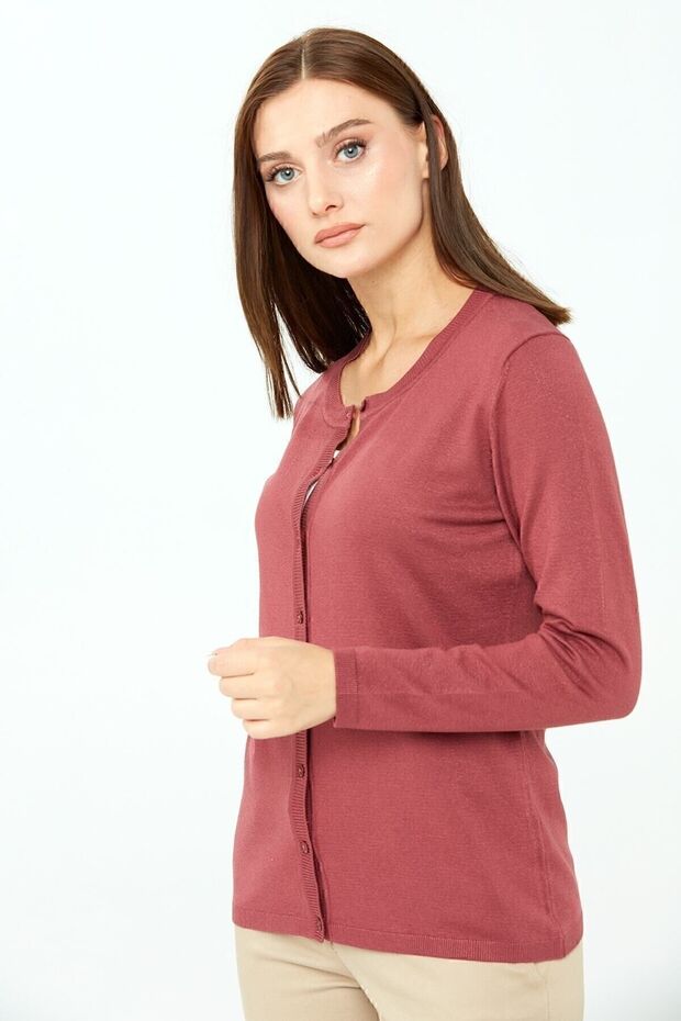 Women's Lycra Basic Long Sleeve Crew Neck Cardigan Dusty Rose