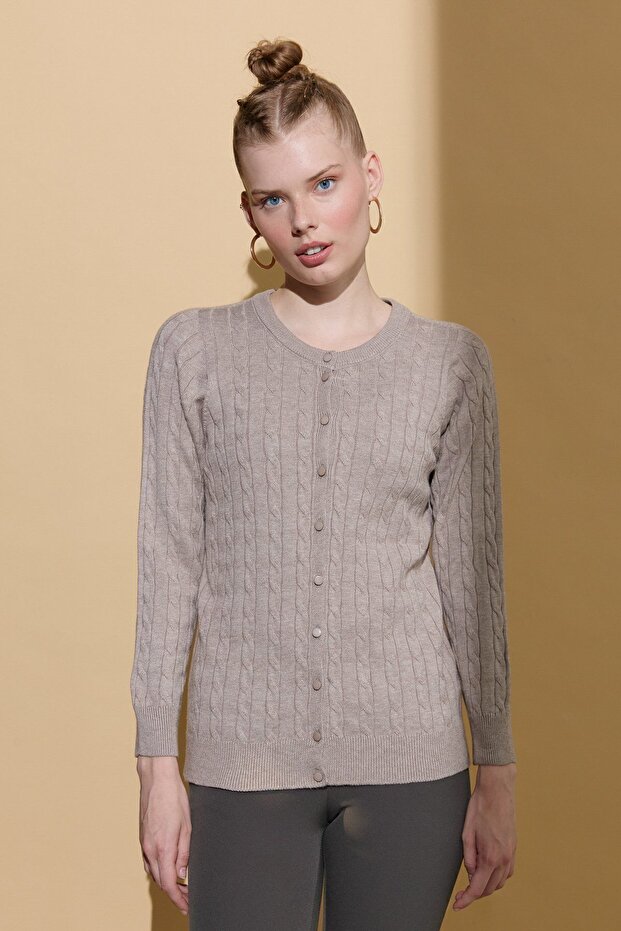 Women's Zero Collar Seamless Hair Braided Cardigan Mink