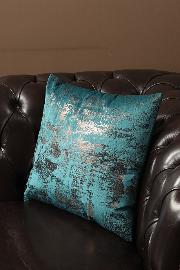 Petrol Copper Throw Pillow Cover Decorative Patterned Velvet Soft Living Room Sofa