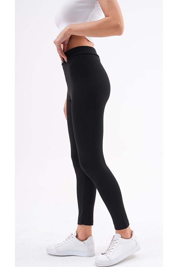 Kadın Siyah Interlok Çelik Örme Tayt - 8