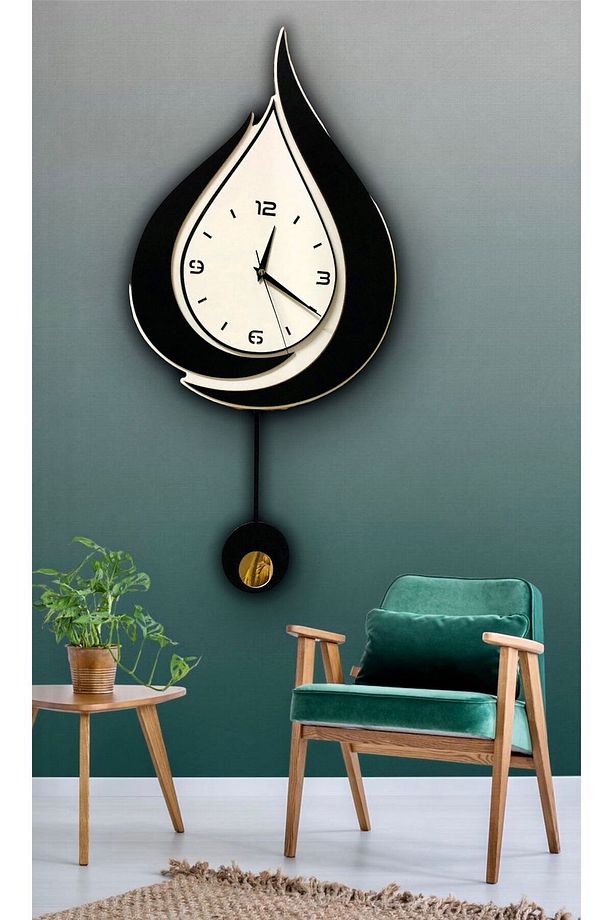 Retro DMR Damla Model Sarkaçlı Saat,Ahşap Duvar Saati, Duvar Saati, Ahşap Saat, Wooden Wall Clock A - 4