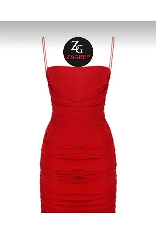 Women's Red Strappy Lined Not Showing Inside Imported Jersey Mini Dress