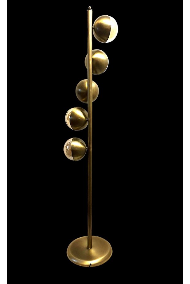 5'li Bal Rengi Küre Top Camlı Metal Eskitme Kaplama Globe Bubble Lambader - 4