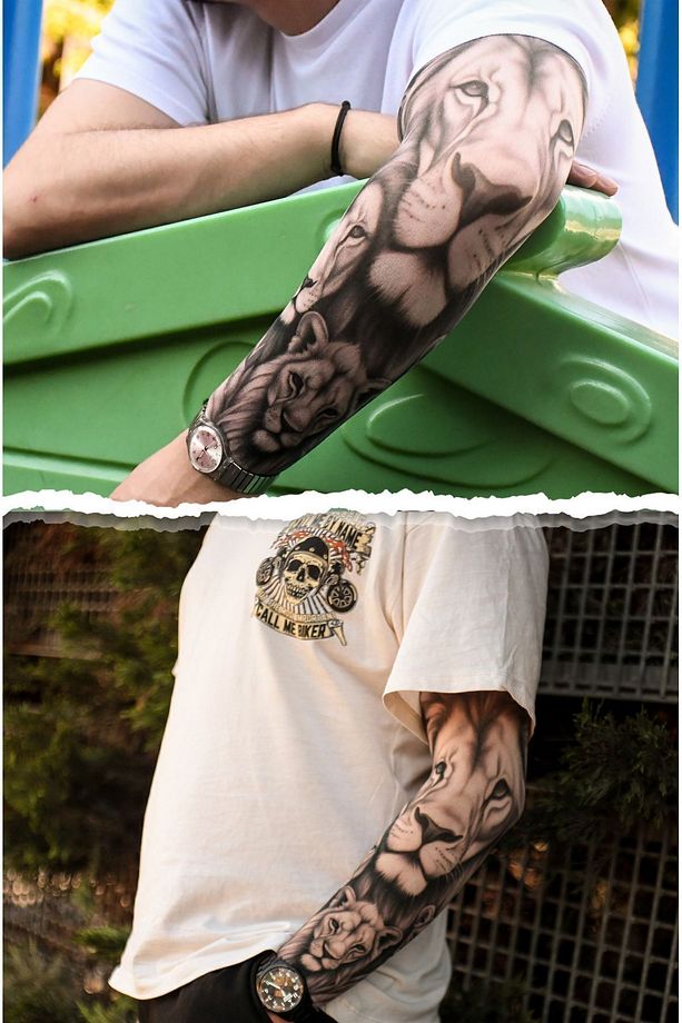 Giyilebilir Aslanlı Kol Dövmesi  3D Baskılı Tattoo - 3