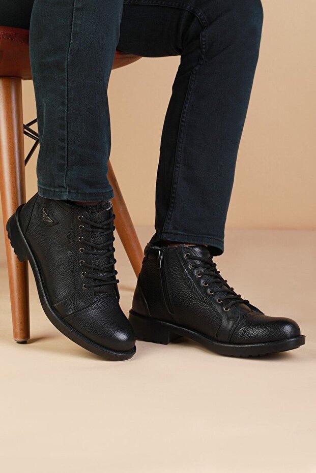 Men's Genuine Leather Fur Lined Winter Boots