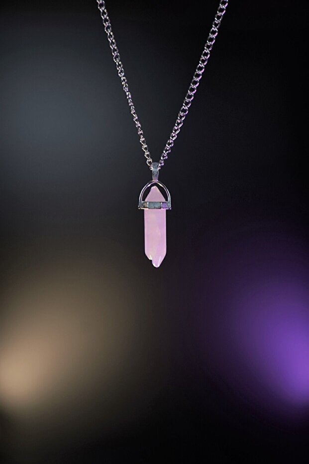 Pembe Kuvars Doğaltaş Kolye - 1