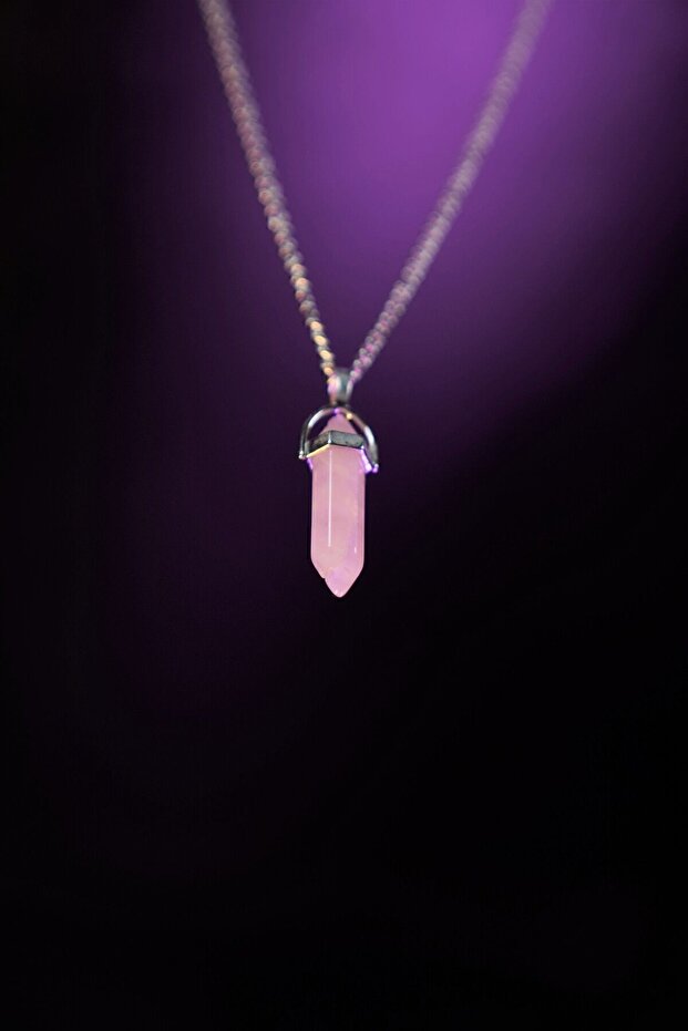 Pembe Kuvars Doğaltaş Kolye - 2