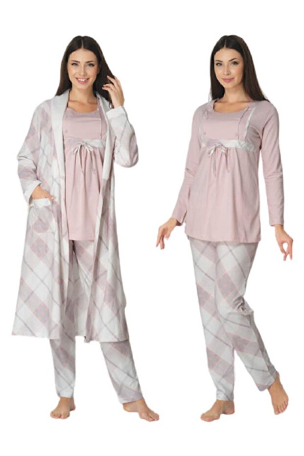 8084 Women's Powder Maternity 3-Piece Nightgown Set