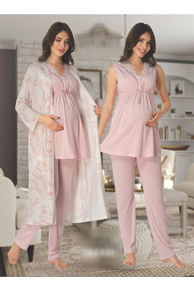 Women's Pink Dressing Gown and Pajama Set