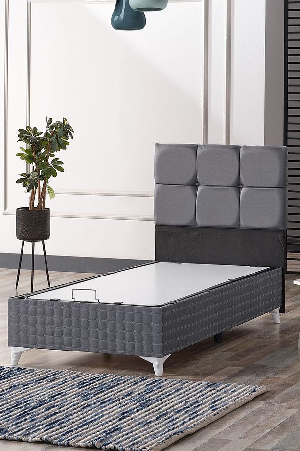 Prestij Tek Kişilik Baza Başlık Set Gri 90x190 cm - 1