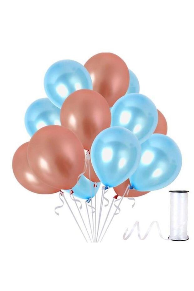 35 Pieces Metallic Rose Gold, Light Blue Balloon Concept - Flying Balloon