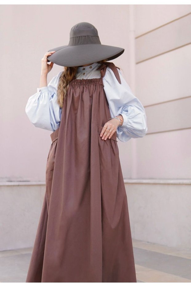 Oversize Pocketed Brown Gilet/Salopet