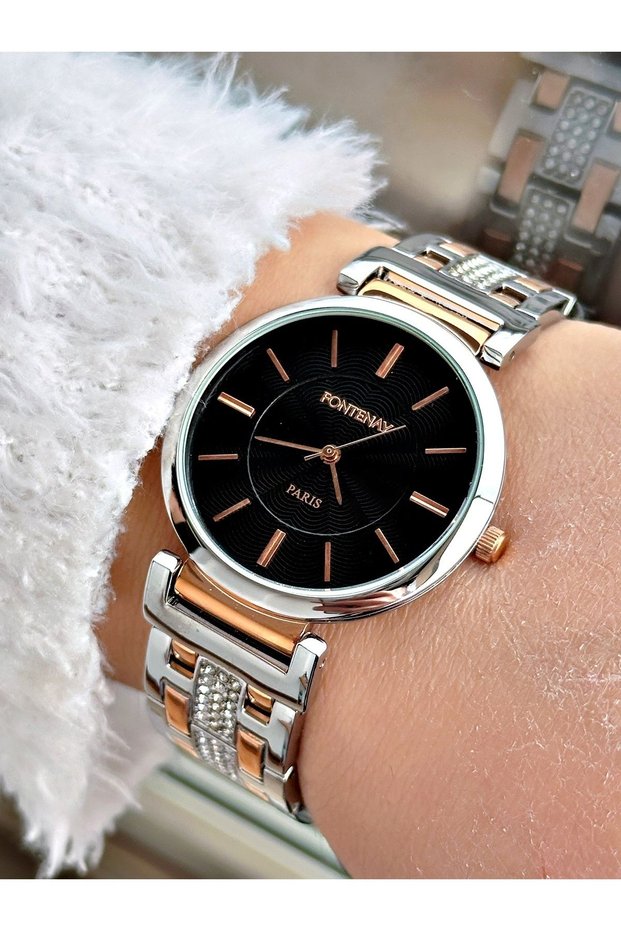 Rose and Metal Color Stone Strap Women's Wristwatch Fn-1062.2Trb