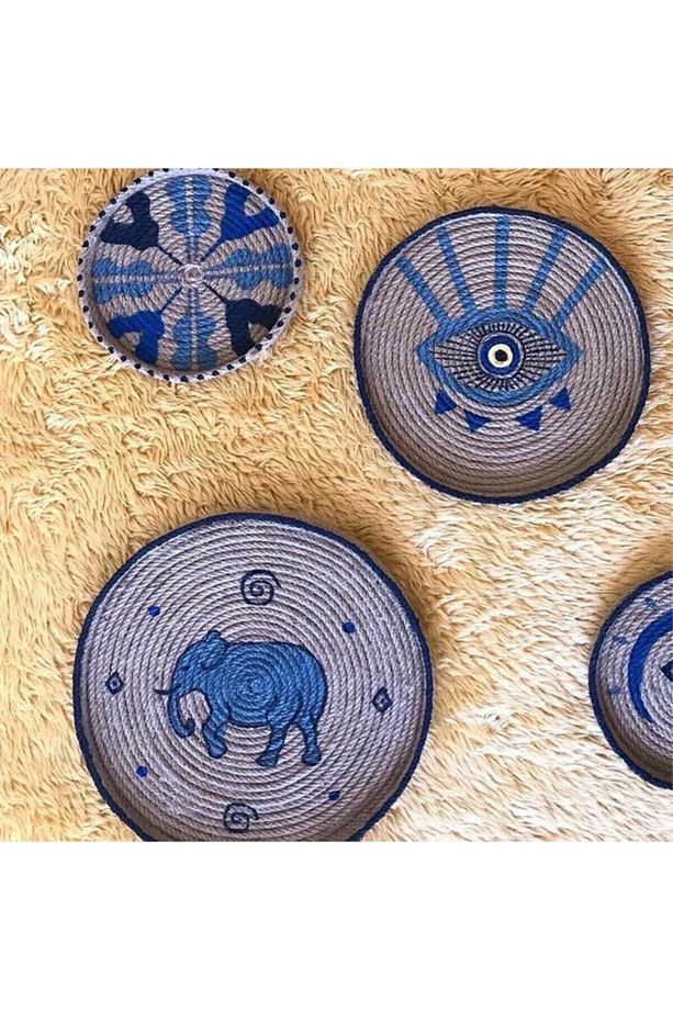 Eyes Serisi 6'lı Bohem Afrika Etnik Hasır Duvar Tabak Seti - 2