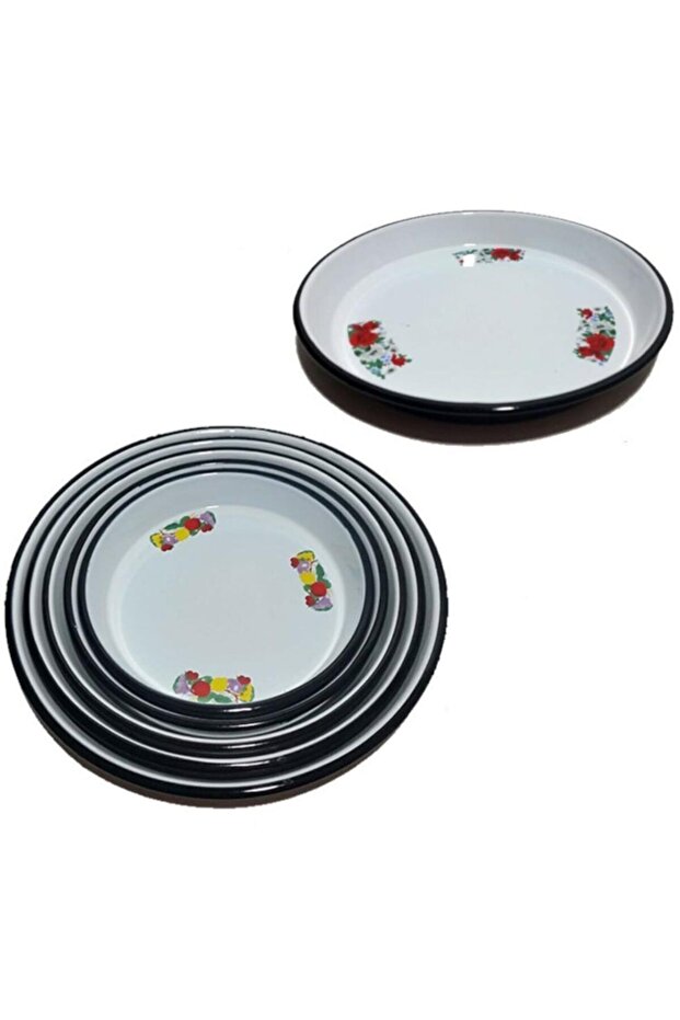 40 cm Round Flower Patterned High Edge Enamel Baking Tray - 1 Piece