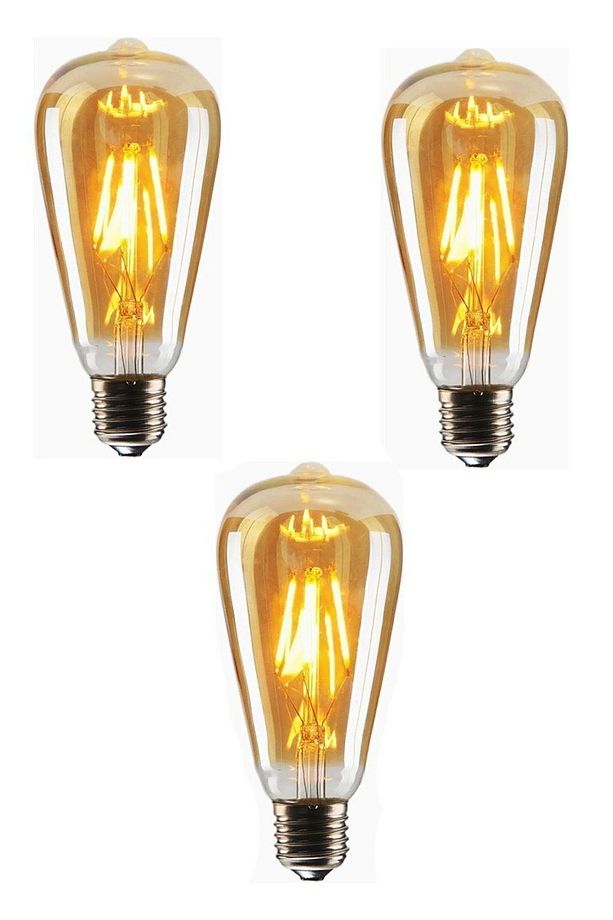 3 Adet 6W St64 Rustik Led Ampul Tip E27 Amber Cam Tasarruflu Dekoratif Vintage Aydınlatma - 5
