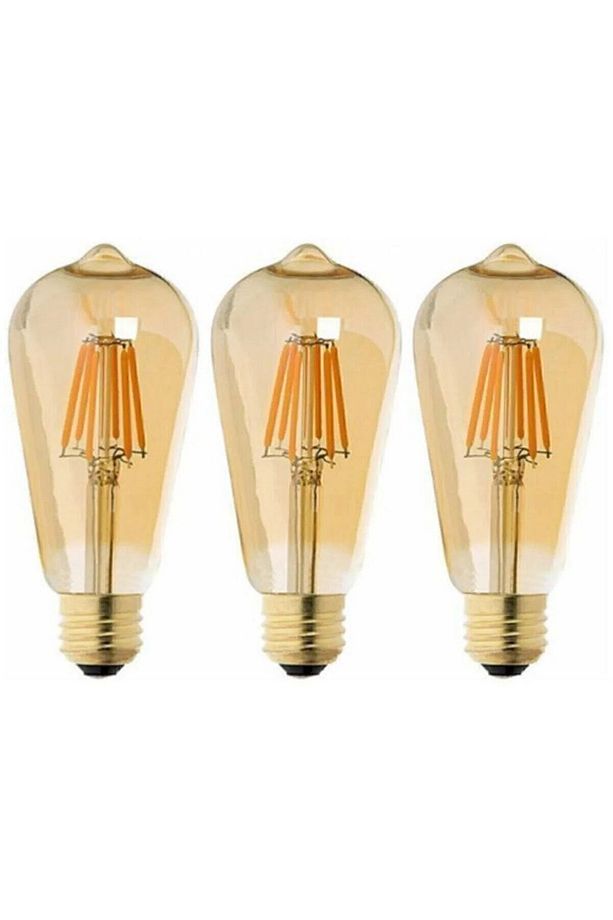 3 Adet 6W St64 Rustik Led Ampul Tip E27 Amber Cam Tasarruflu Dekoratif Vintage Aydınlatma - 4