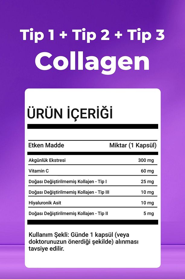 Tip 1-2-3 Kollajen Hiyalüronik Asit 60 Kapsül x 4 Adet - 3