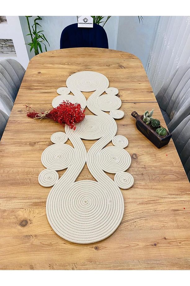 Jüt, Hasır,Sarmal Model, Dekoratif Masa Örtüsü, Runner 40x110 CM, Sehpa Örtüsü, Bohem Tarzı - 5