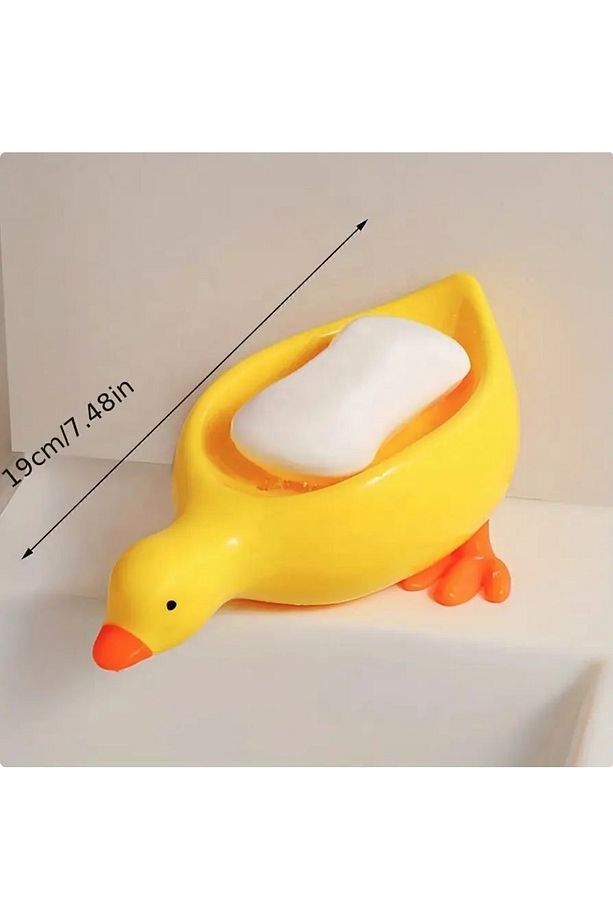 Pratik Sevimli Ördek Desenli Kendinden Boşaltmalı Su Tutmaz Katı Sabunluk Lavabo Üstü Sabunluk - 4