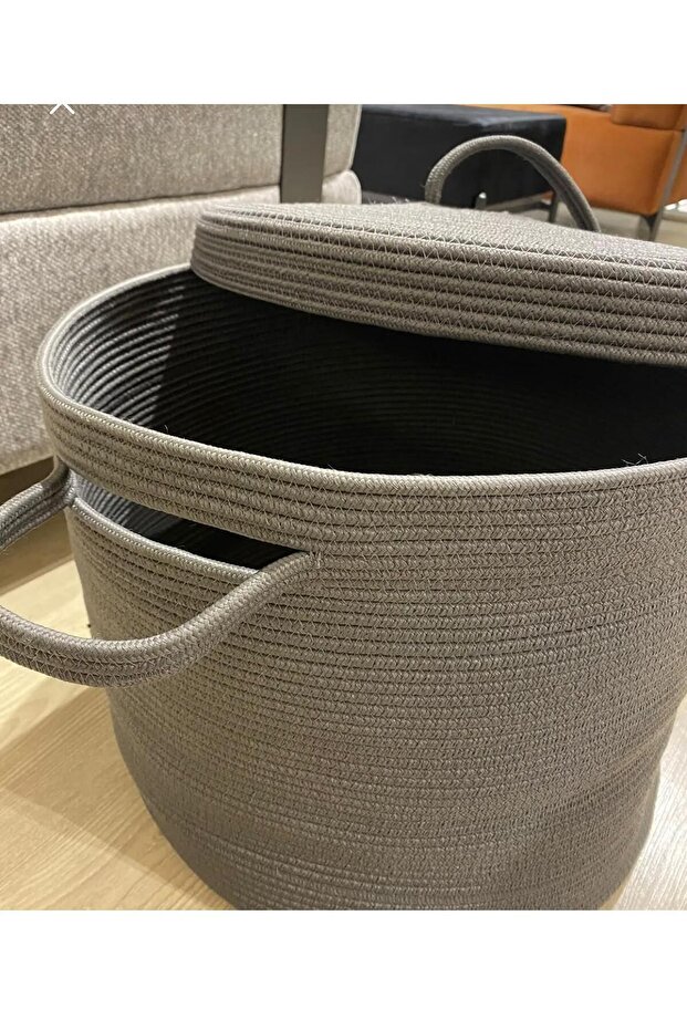 Jute Wicker Toy Laundry Basket with Lid - Organizer