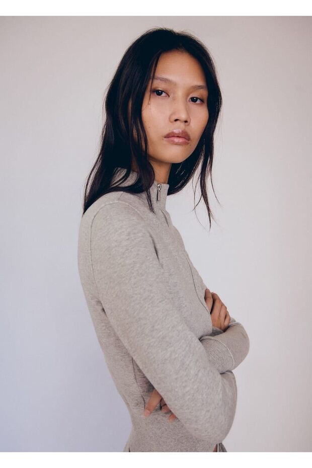 Asimetrik fermuarlı sweatshirt - 4