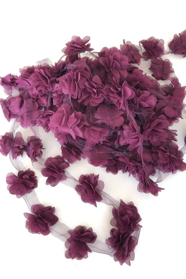 Plum Laser Cut Chiffon Tulle Flower