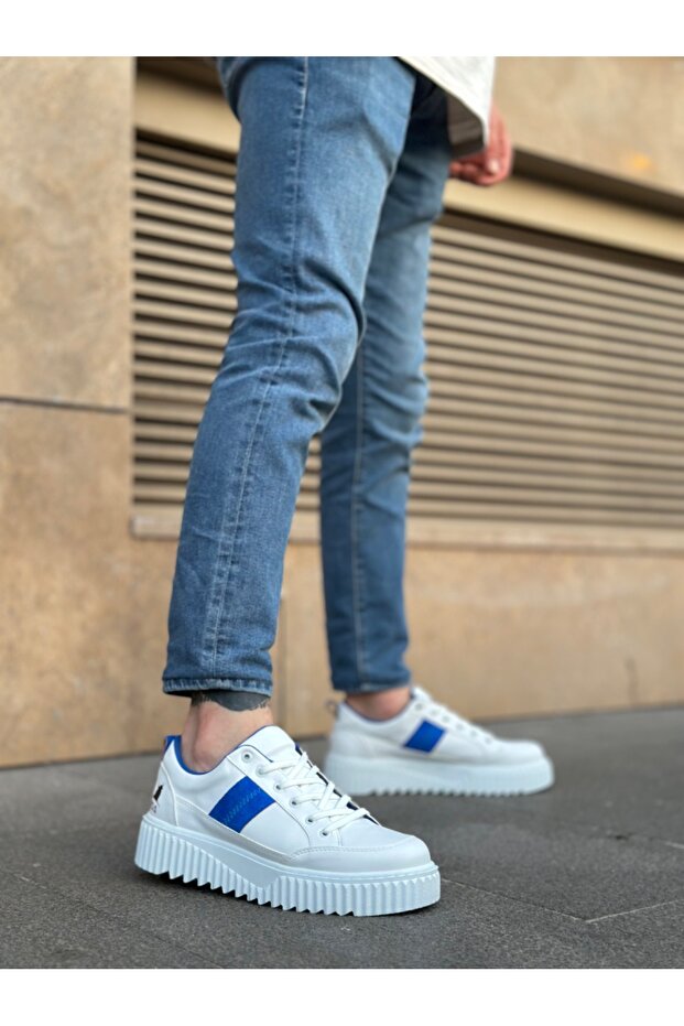 BA0804 BOA High White Sole Blue Detailed Lace-up Men's Shoes