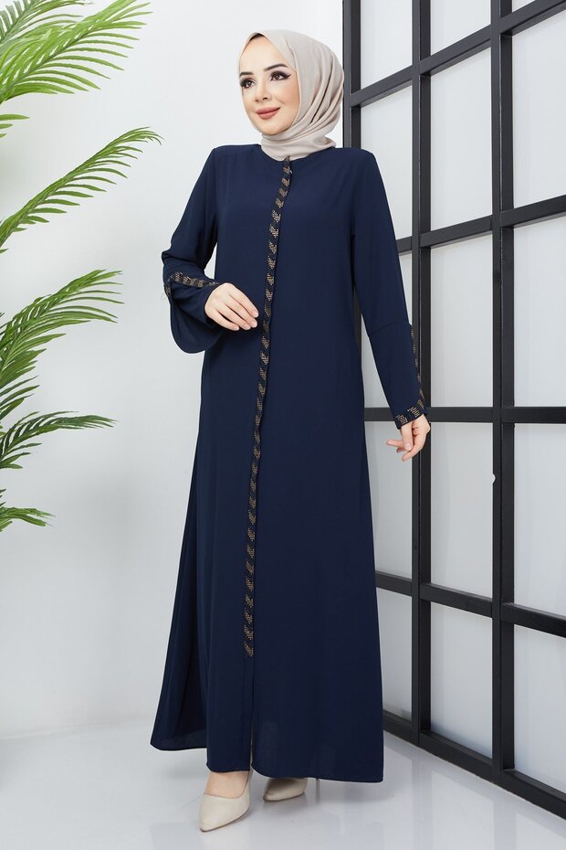 Large Size Navy Blue Abaya with Stone Detail