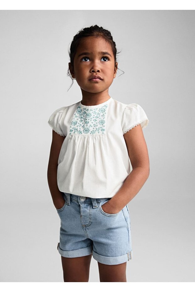 Paçaları kıvrık denim şort - 1