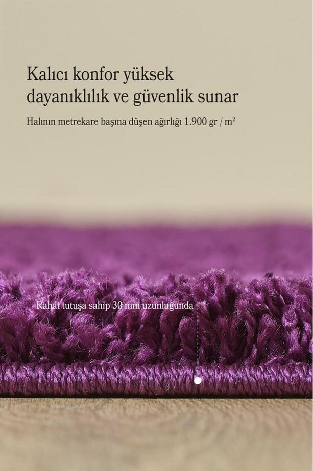 Tek Renk Desensiz Lila Yumuşak Post Peluş Shaggy Halı Salon Oturma Odası Yolluk Mutfak Halısı - 5