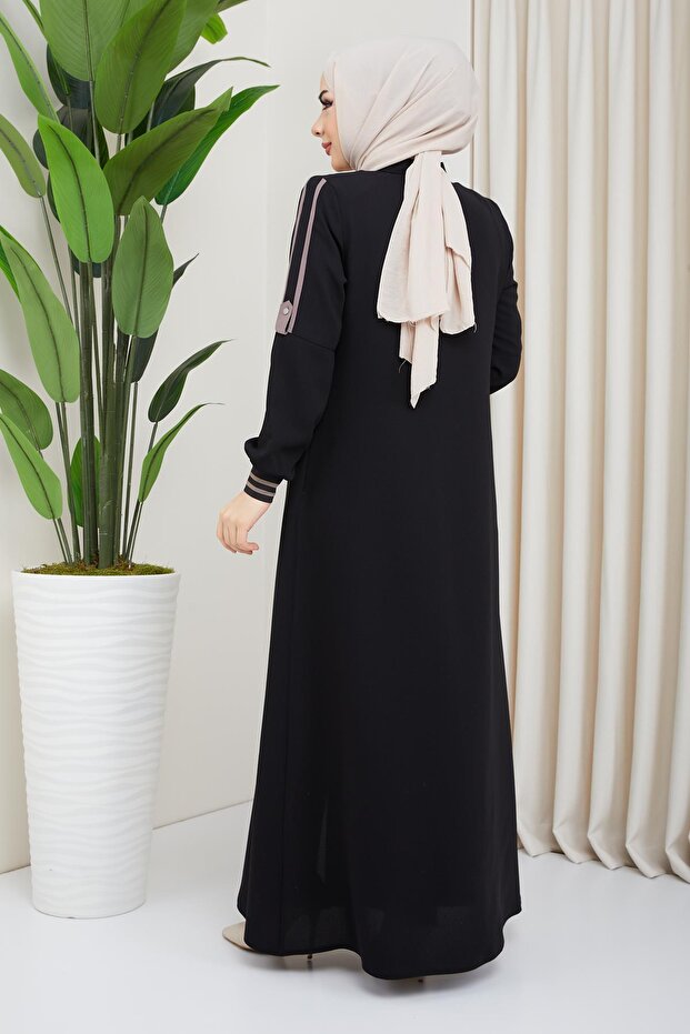 Biye Detaylı Siyah Ferace - 5