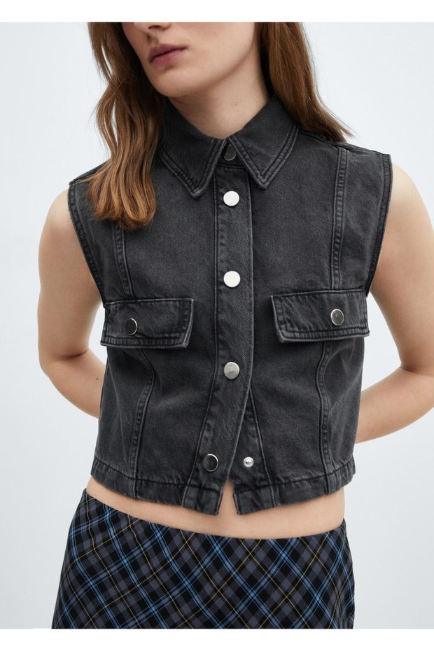 Crop denim yelek - 5