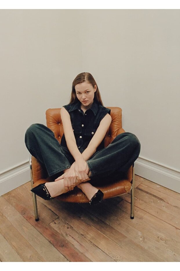 Crop denim yelek - 6