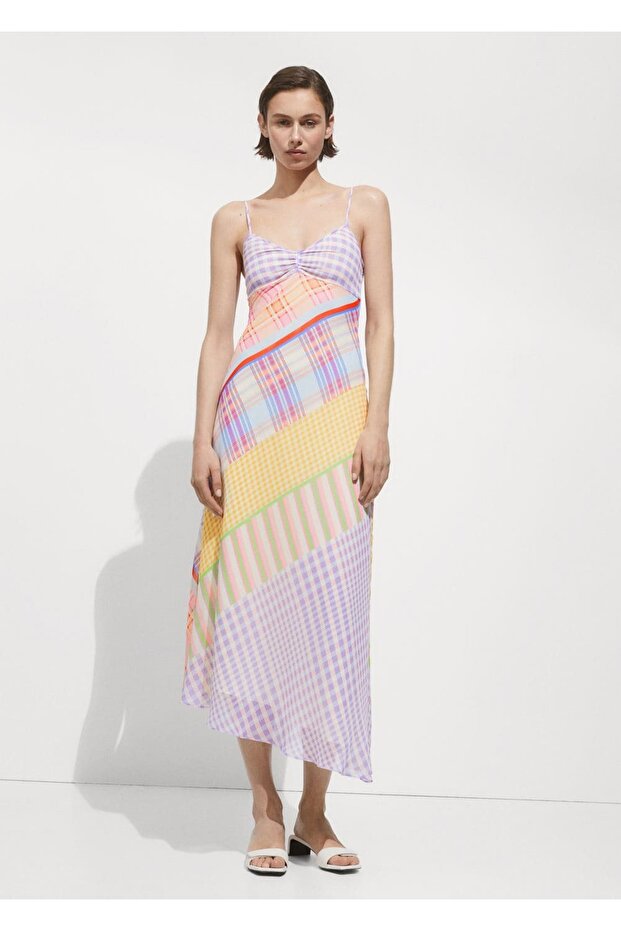 Askılı desenli elbise - 2