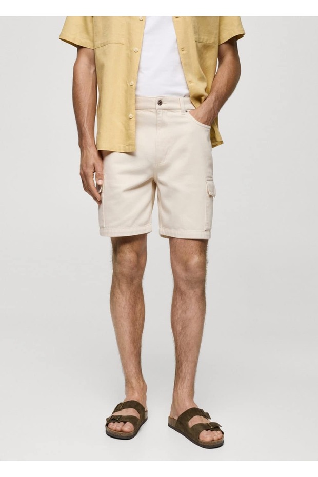 Denim pamuklu kargo bermuda şort - 1