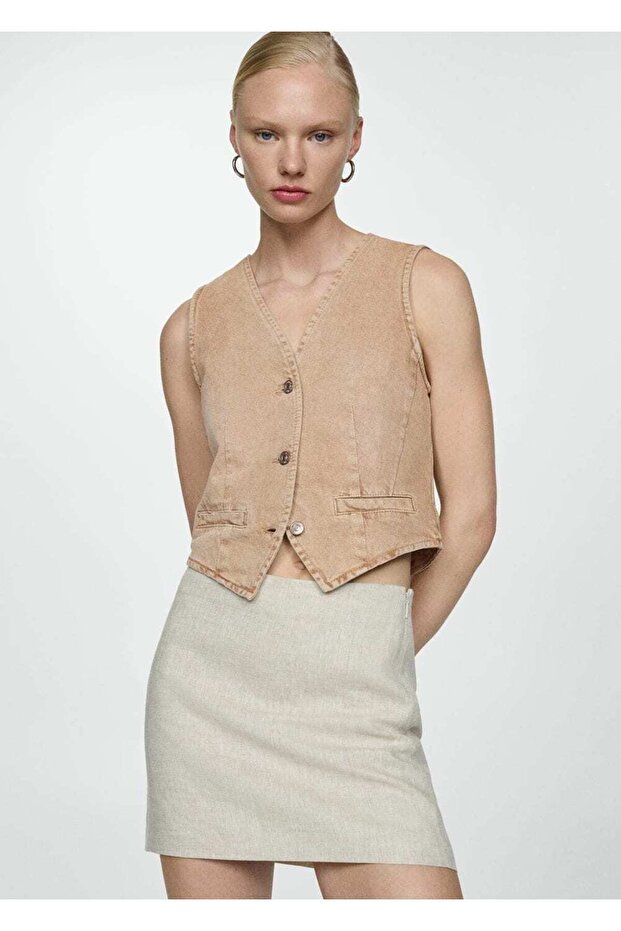 Dikişli denim yelek - 6