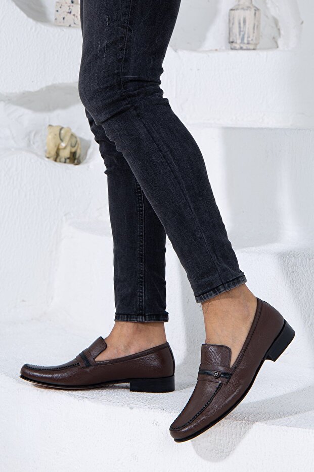 Leather Glase Leather Trock Brown Men's Classic Shoes