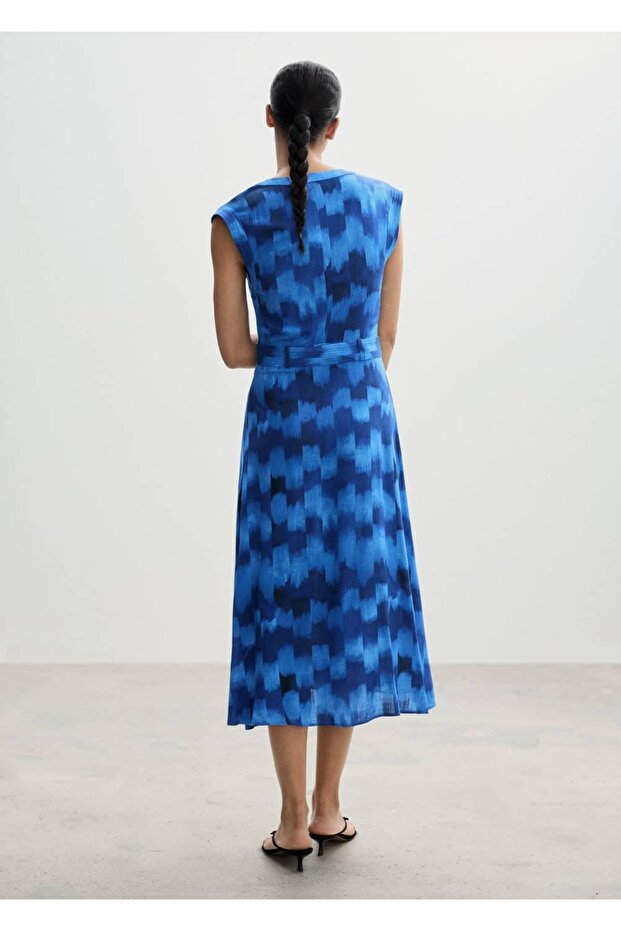 Kemerli desenli elbise - 4