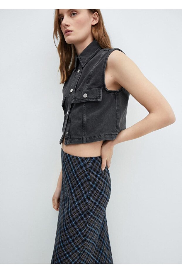 Crop denim yelek - 7