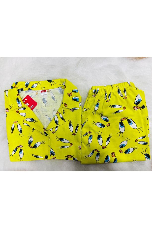 Tweety Desenb Düğmeli Kısa Kol Pijama Takım 150 Sarı - 1