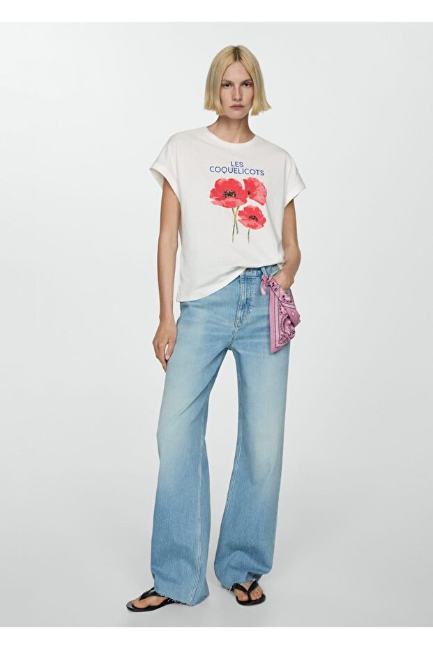 Desenli pamuklu tişört - 2