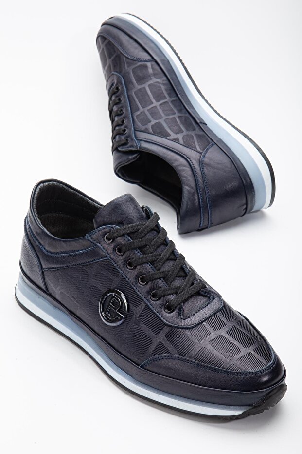 Genuine Leather Printed Leather Buckle Navy Blue Men's Daily Casual Shoes