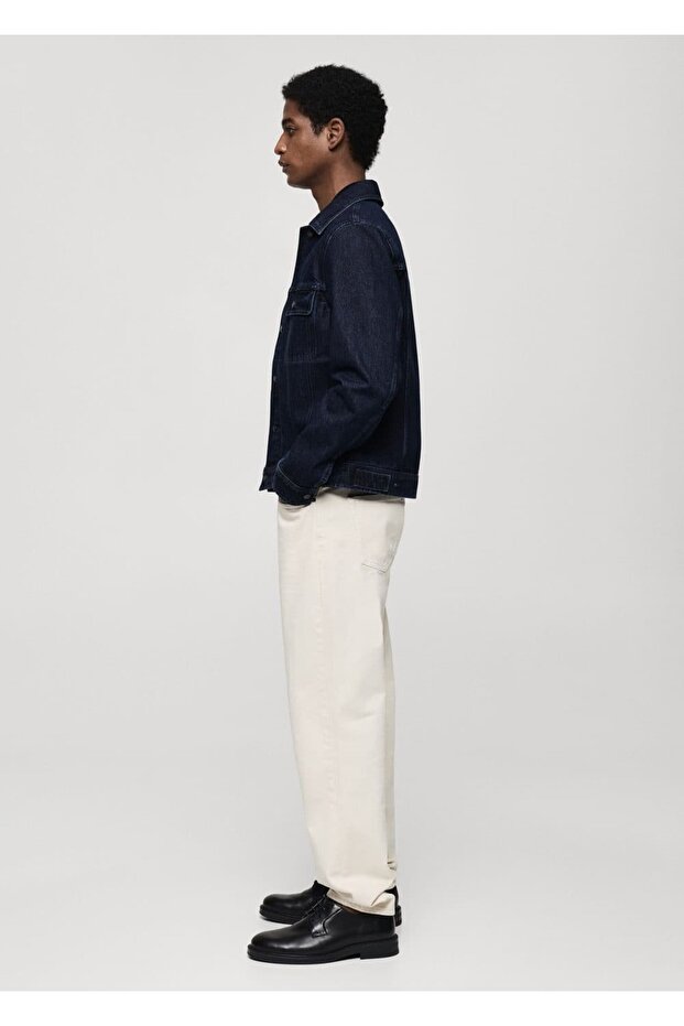 Kürk yakalı denim mont - 8