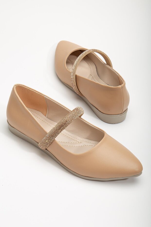 Thick Single Row Stoned Skin Nude Women's Ballerinas