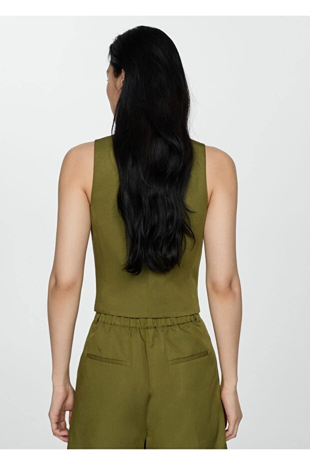 Düğmeli Keten Yelek - 4